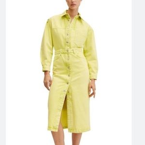 MANGO MNG Denim Lime Shirt Midi Dress Size 2